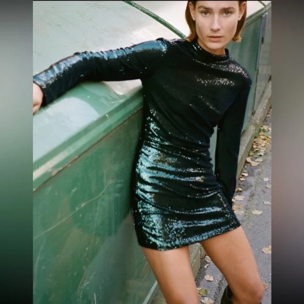 Zara Women Mini Green Sequin Dress NWT